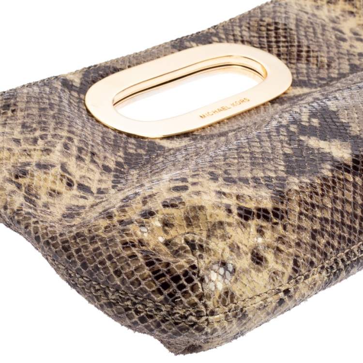 Pre Owned MICHAEL Michael Kors Grey Snakeskin Embossed Leather Berkley Clutch