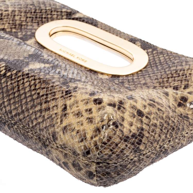 Pre Owned MICHAEL Michael Kors Grey Snakeskin Embossed Leather Berkley Clutch