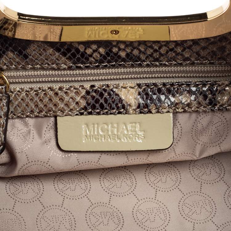 Pre Owned MICHAEL Michael Kors Grey Snakeskin Embossed Leather Berkley Clutch
