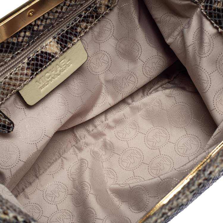 Pre Owned MICHAEL Michael Kors Grey Snakeskin Embossed Leather Berkley Clutch