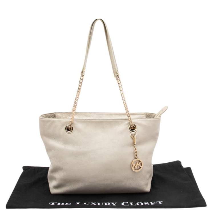 Pre Owned MICHAEL Micheal Kors Cream Leather Jet Set Chain Tote