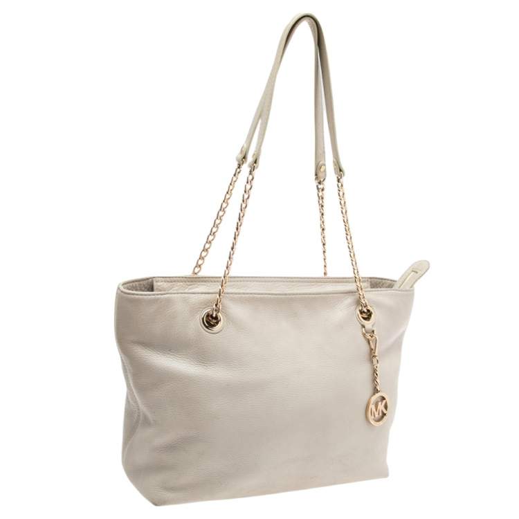 Pre Owned MICHAEL Micheal Kors Cream Leather Jet Set Chain Tote
