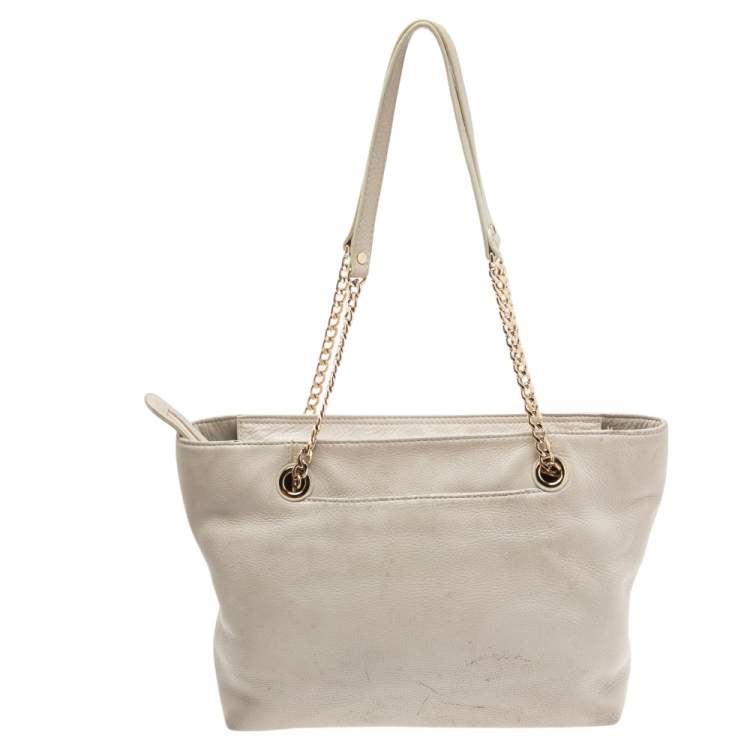 Pre Owned MICHAEL Micheal Kors Cream Leather Jet Set Chain Tote