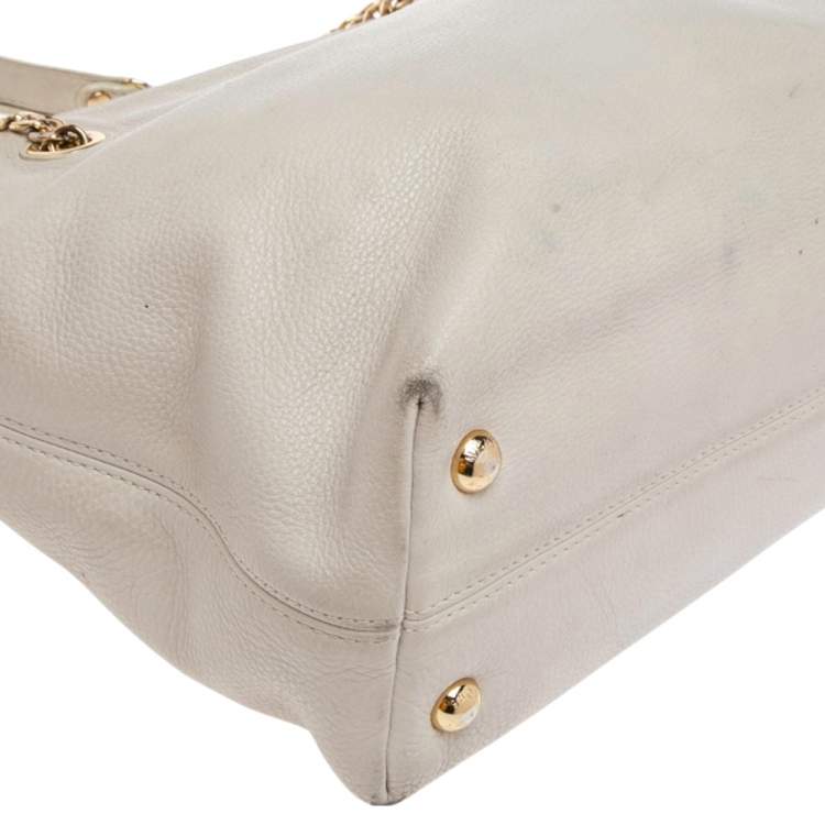 Pre Owned MICHAEL Micheal Kors Cream Leather Jet Set Chain Tote
