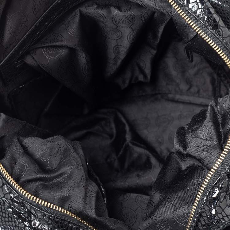 Pre Owned MICHAEL Michael Kors Black Glossy Python Embossed Leather Fulton Shoulder Bag
