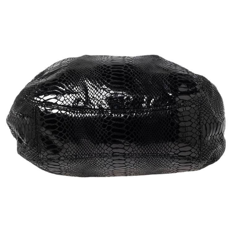 Pre Owned MICHAEL Michael Kors Black Glossy Python Embossed Leather Fulton Shoulder Bag