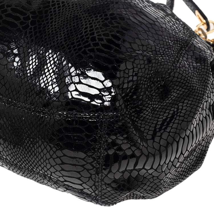 Pre Owned MICHAEL Michael Kors Black Glossy Python Embossed Leather Fulton Shoulder Bag