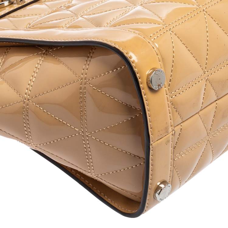 Pre Owned MICHAEL Michael Kors Beige Quilted Patent Leather Vivianne Satchel