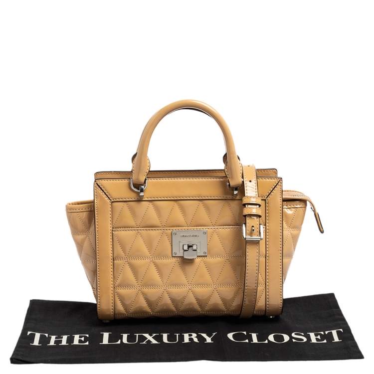 Pre Owned MICHAEL Michael Kors Beige Quilted Patent Leather Vivianne Satchel