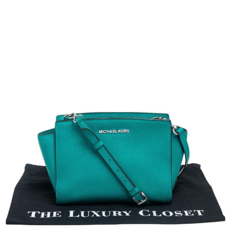 Pre Owned MICHAEL Michael Kors Green Saffiano Leather Small Selma Shoulder Bag