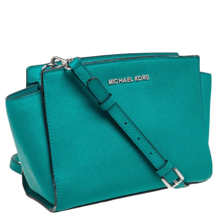 Pre Owned MICHAEL Michael Kors Green Saffiano Leather Small Selma Shoulder Bag