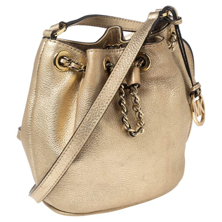 Pre Owned MICHAEL Michael Kors Gold Leather Frankie Drawstring Bag