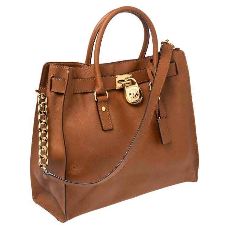Pre Owned MICHAEL Michael Kors Tan Leather Large Hamilton North South Tote
