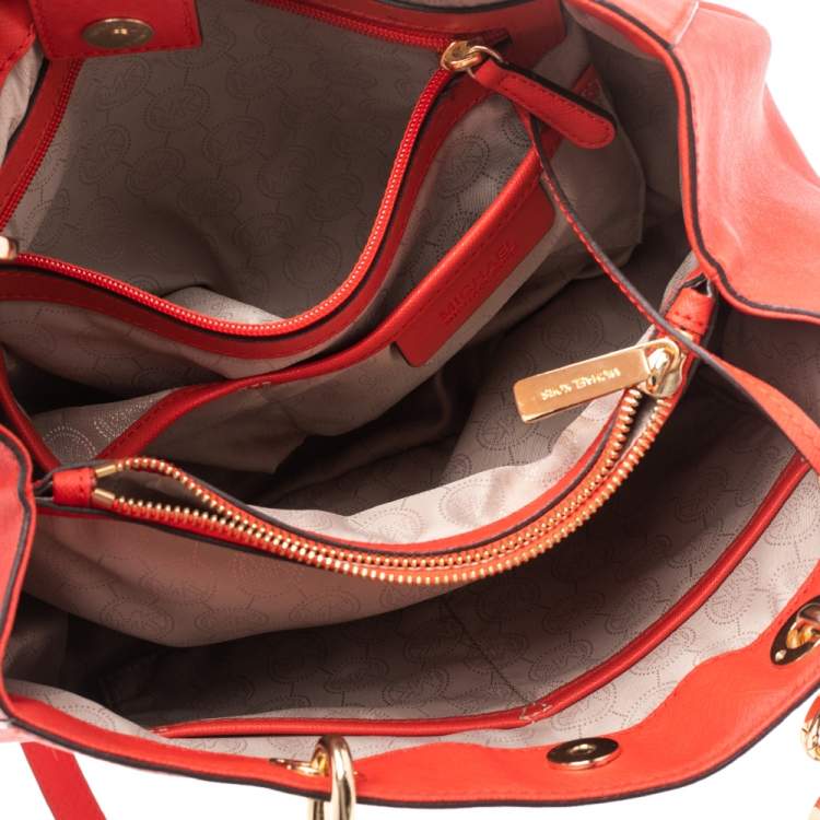 Pre Owned MICHAEL Michael Kors Candy Red Leather Medium Cynthia Tote