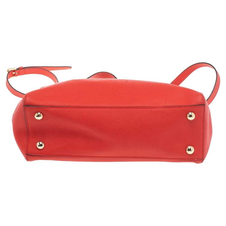 Pre Owned MICHAEL Michael Kors Candy Red Leather Medium Cynthia Tote