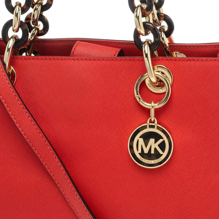 Pre Owned MICHAEL Michael Kors Candy Red Leather Medium Cynthia Tote
