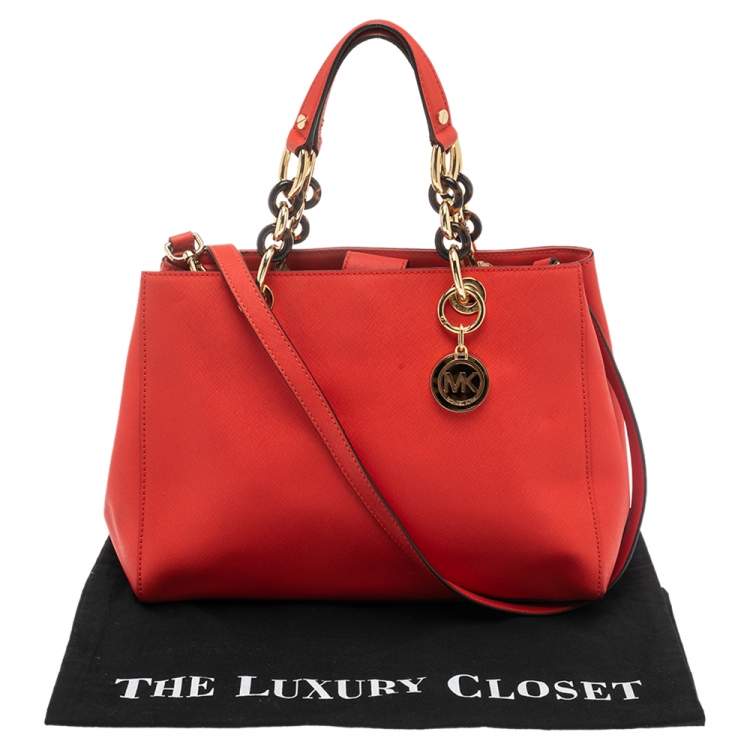 Pre Owned MICHAEL Michael Kors Candy Red Leather Medium Cynthia Tote