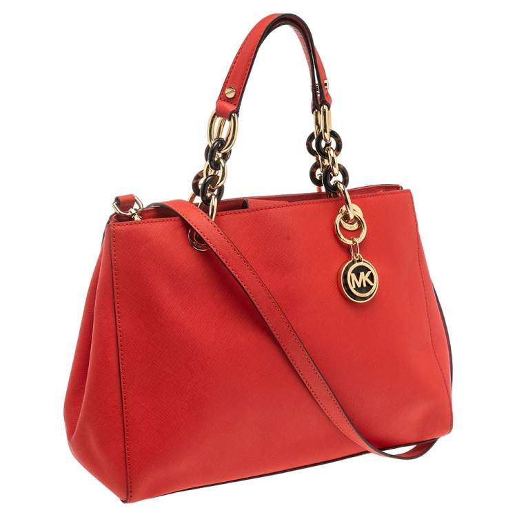 Pre Owned MICHAEL Michael Kors Candy Red Leather Medium Cynthia Tote