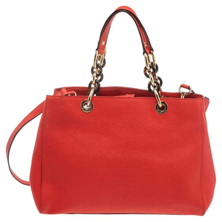Pre Owned MICHAEL Michael Kors Candy Red Leather Medium Cynthia Tote