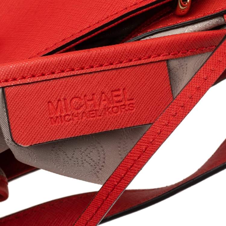 Pre Owned MICHAEL Michael Kors Candy Red Leather Medium Cynthia Tote