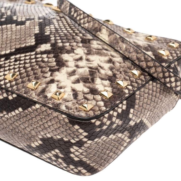 Pre Owned MICHAEL Michael Kors Beige/Black Python Embossed Leather Jet Set Camera Crossbody Bag