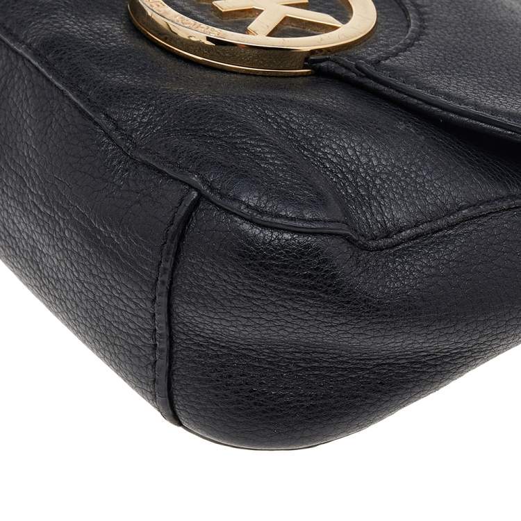 Pre Owned MICHAEL Michael Kors Black Leather Fulton Crossbody Bag