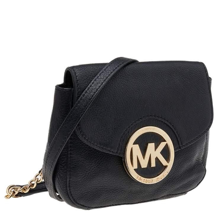 Pre Owned MICHAEL Michael Kors Black Leather Fulton Crossbody Bag