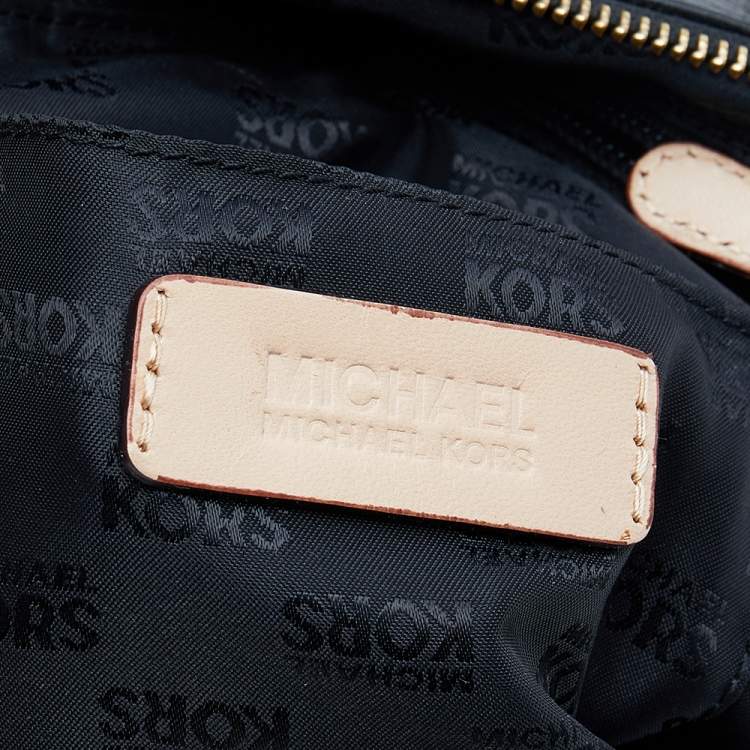 Pre Owned MICHAEL Michael Kors Black/Beige Leather Jet Set Top-Zip Tote