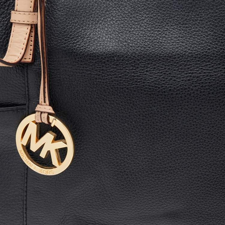 Pre Owned MICHAEL Michael Kors Black/Beige Leather Jet Set Top-Zip Tote