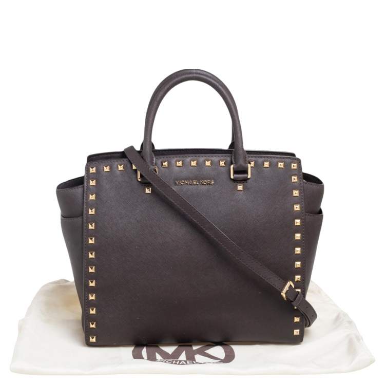 Pre Owned MICHAEL Michael Kors Dark Brown Saffiano Leather Large Selma Tote