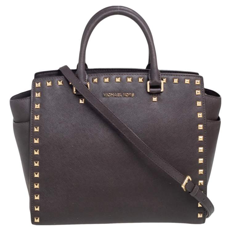 Pre Owned MICHAEL Michael Kors Dark Brown Saffiano Leather Large Selma Tote