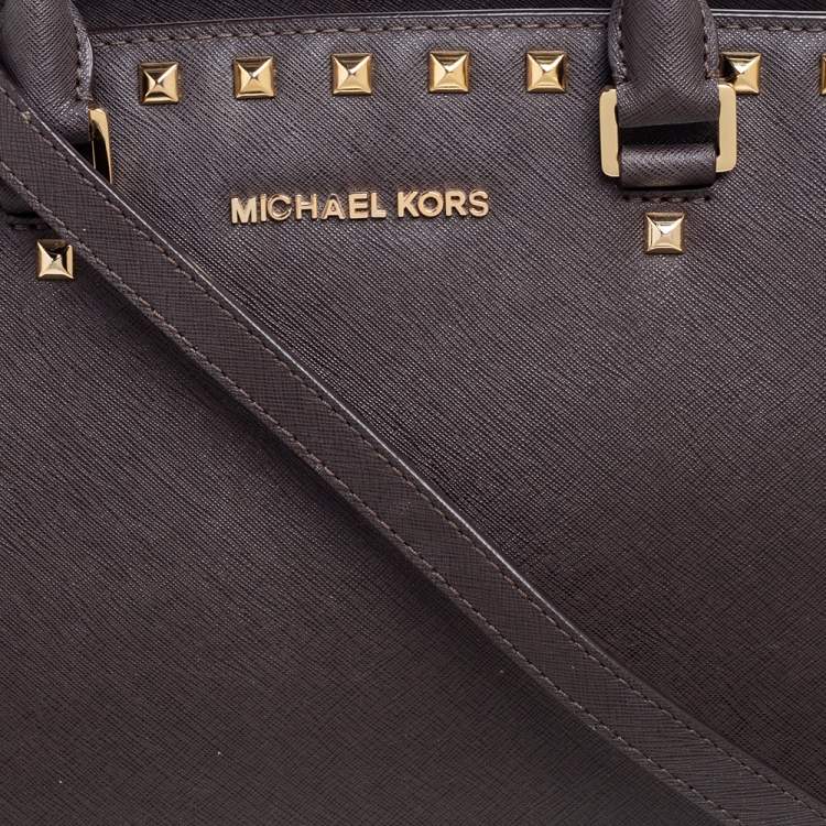 Pre Owned MICHAEL Michael Kors Dark Brown Saffiano Leather Large Selma Tote