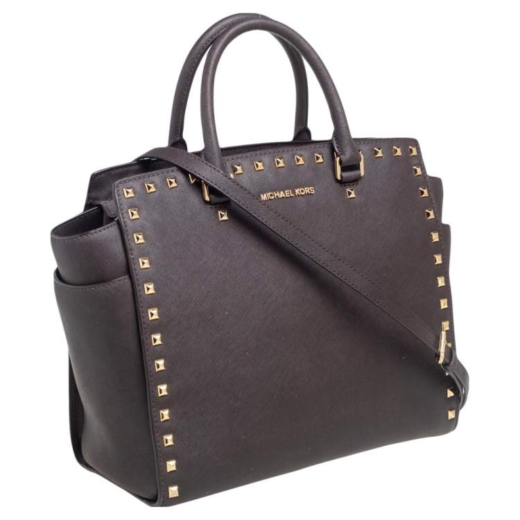 Pre Owned MICHAEL Michael Kors Dark Brown Saffiano Leather Large Selma Tote