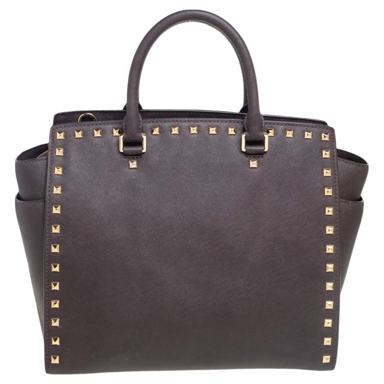 Pre Owned MICHAEL Michael Kors Dark Brown Saffiano Leather Large Selma Tote