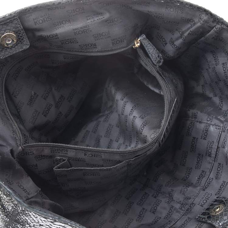 Pre Owned MICHAEL Michael Kors Back Python Embossed Laminated Suede Open Tote