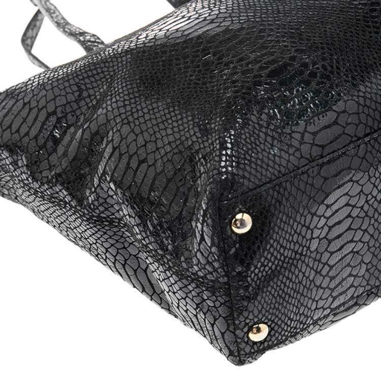 Pre Owned MICHAEL Michael Kors Back Python Embossed Laminated Suede Open Tote