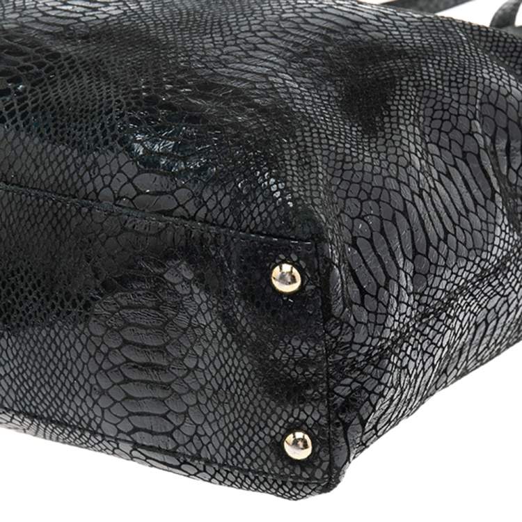 Pre Owned MICHAEL Michael Kors Back Python Embossed Laminated Suede Open Tote