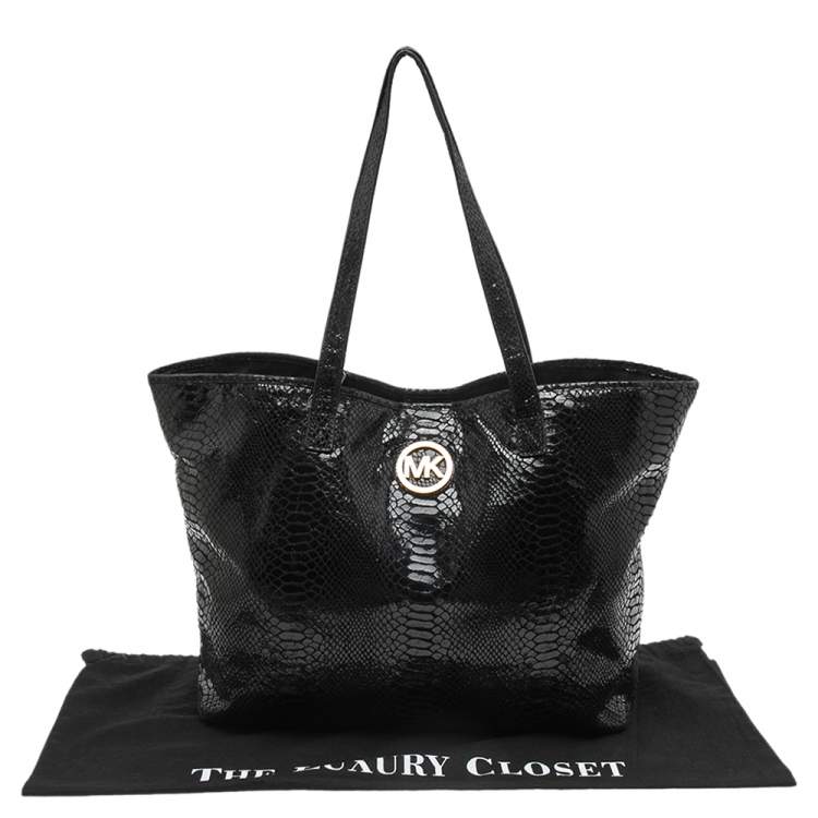 Pre Owned MICHAEL Michael Kors Back Python Embossed Laminated Suede Open Tote