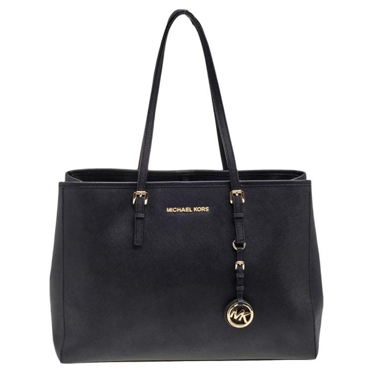 Pre Owned MICHAEL Michael Kors Black Saffiano Leather Medium Jet Set Travel Tote