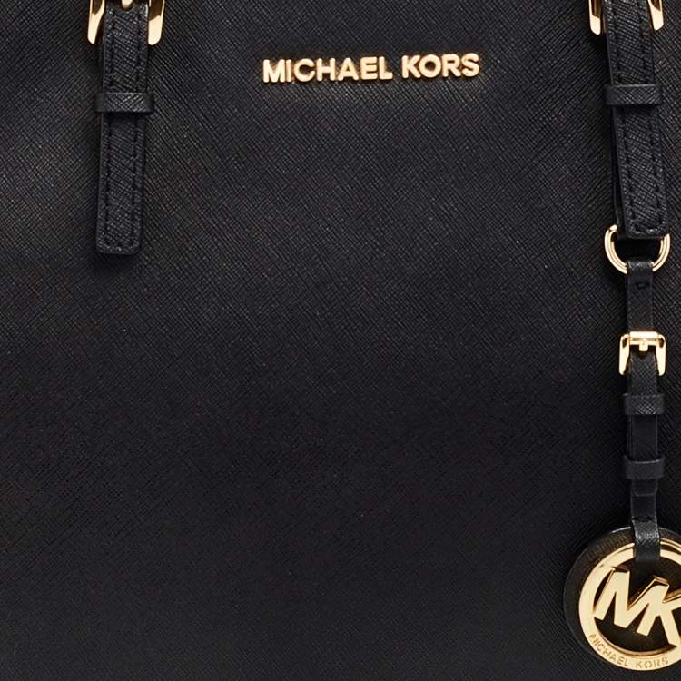 Pre Owned MICHAEL Michael Kors Black Saffiano Leather Medium Jet Set Travel Tote