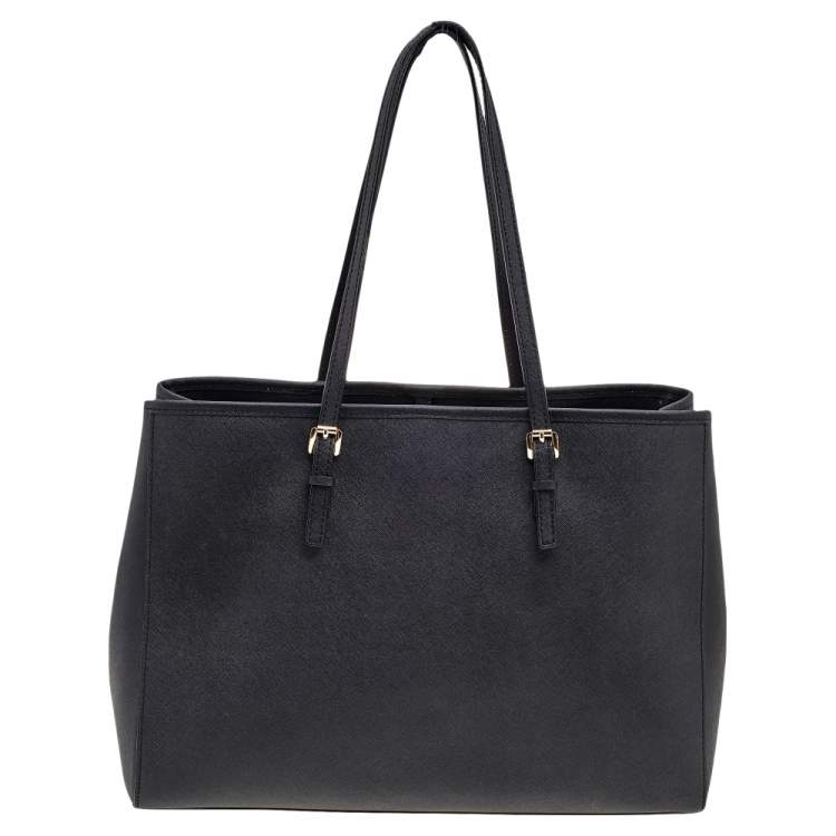 Pre Owned MICHAEL Michael Kors Black Saffiano Leather Medium Jet Set Travel Tote