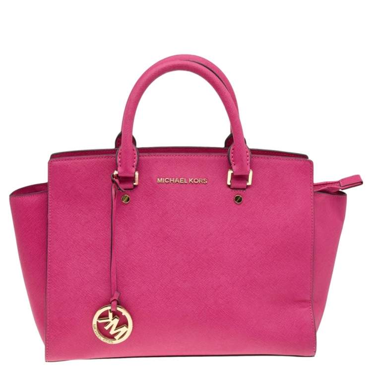Pre Owned MICHAEL Michael Kors Fuchsia Saffiano Leather Large Selma Tote