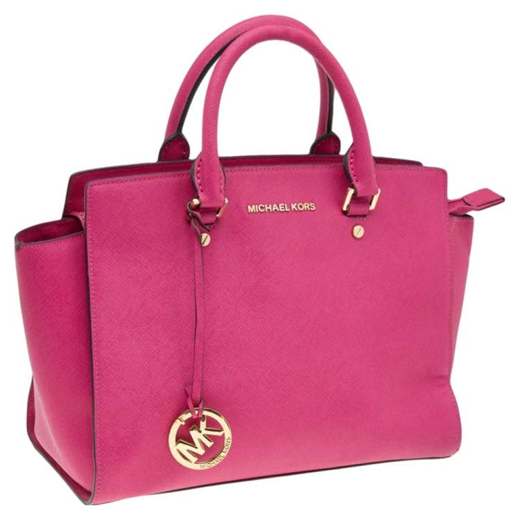 Pre Owned MICHAEL Michael Kors Fuchsia Saffiano Leather Large Selma Tote
