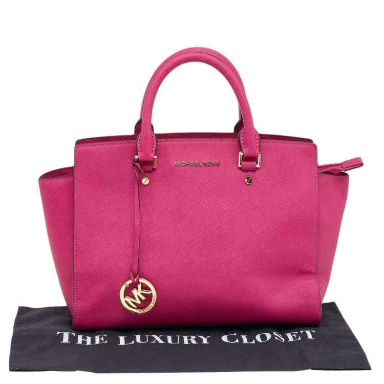 Pre Owned MICHAEL Michael Kors Fuchsia Saffiano Leather Large Selma Tote