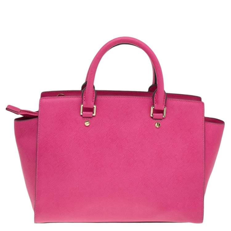 Pre Owned MICHAEL Michael Kors Fuchsia Saffiano Leather Large Selma Tote