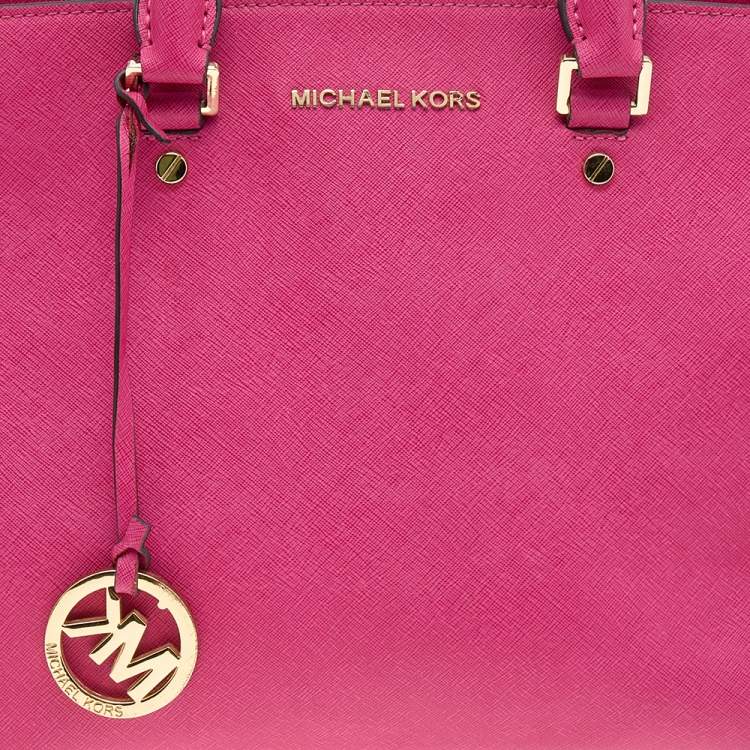 Pre Owned MICHAEL Michael Kors Fuchsia Saffiano Leather Large Selma Tote