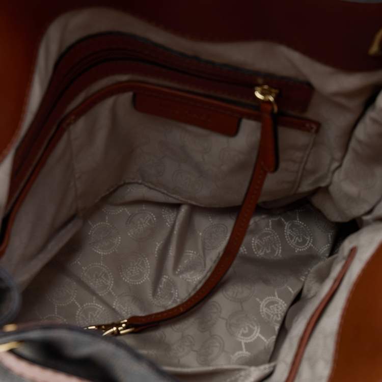 Pre Owned MICHAEL Michael Kors Brown Signature Coated Canvas and Leather Large Hamilton North South Tote