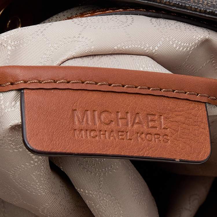 Pre Owned MICHAEL Michael Kors Brown Signature Coated Canvas and Leather Large Hamilton North South Tote