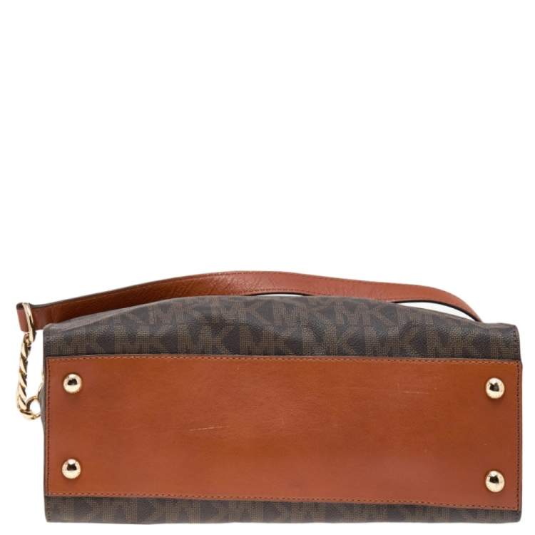 Pre Owned MICHAEL Michael Kors Brown Signature Coated Canvas and Leather Large Hamilton North South Tote
