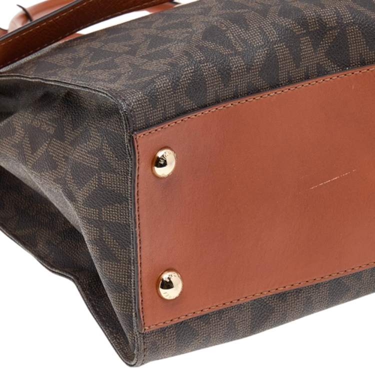 Pre Owned MICHAEL Michael Kors Brown Signature Coated Canvas and Leather Large Hamilton North South Tote